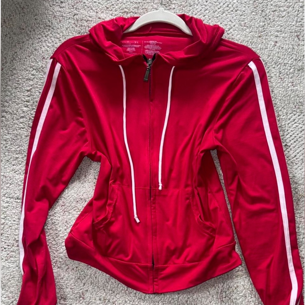 Sporty Red and White Jacket with Stripes